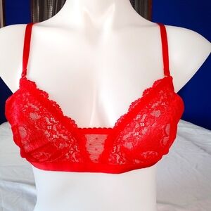 SAVAGE X FENTY Candy Hearts Red Unlined Lace Strappy Bralette L Do Me Charm NWOT